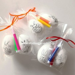 Δωράκι  πασχαλινό για πάρτυ κέρασμα 3 ασπρα αυγά αφρώδη με σχέδια +μίνι μαρκαδόροι