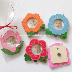 Δωράκι για πάρτυ κέρασμα μικρή ξύλινη φωτογραφοθήκη μαγνητάκι 7cm λουλούδι (μεικτά χρώματα)