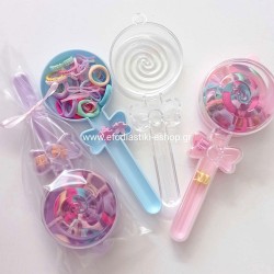 Δωράκι κέρασμα για πάρτυ λαστιχάκια μαλλιών σε κουτί γλειφιτζούρι  (μεικτά σχέδια)