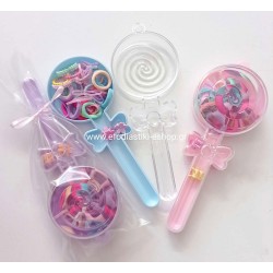 Δωράκι κέρασμα για πάρτυ λαστιχάκια μαλλιών σε κουτί γλειφιτζούρι  (μεικτά σχέδια)