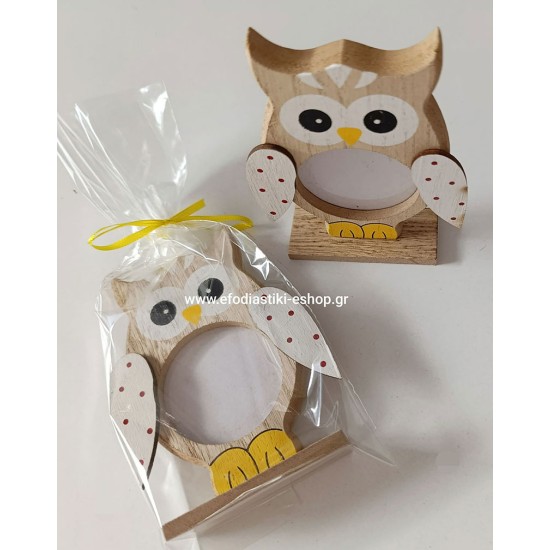 Δωράκι ξύλινη φωτογραφοθήκη κουκουβάγια 9x12cm