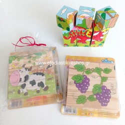 Δωράκι πάρτυ κέρασμα  ξύλινα κυβάκια puzzle 6 όψεων (διάφορες εικόνες)