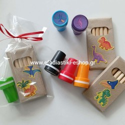 Δωράκι μινι ξυλομπογιές + σφραγίδα δεινόσαυρος  (τυχαία επιλογή σχεδίων)