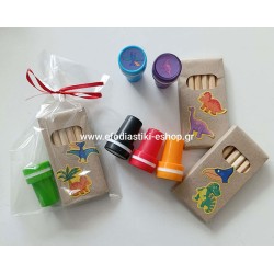 Δωράκι μινι ξυλομπογιές + σφραγίδα δεινόσαυρος  (τυχαία επιλογή σχεδίων)