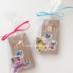 Δωράκι κέρασμα πάρτυ stitch μινι ξυλομπογιές με αυτοκόλλητο