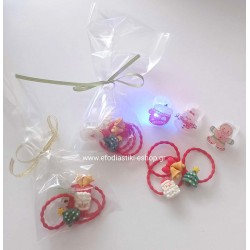 Δωράκι Χριστουγέννων λαστιχάκια μαλλιών και δαχτυλίδι με φως