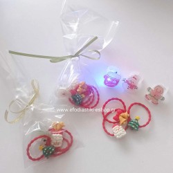 Δωράκι Χριστουγέννων λαστιχάκια μαλλιών και δαχτυλίδι με φως