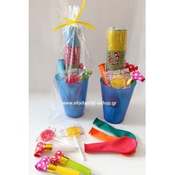 Δωράκι αποκριάτικο πλαστικό ποτήρι μπλε 300ml -σερπαντίνα-φρουφρου-μπαλόνι-γλειφιτζούρι