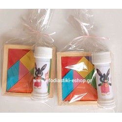 Δωράκι ταγκραμ σχήματα + σαπουνόφουσκα  με αυτοκόλλητο στο θέμα επιλογής σας