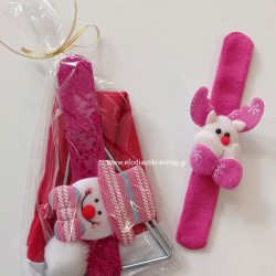 Δωράκι Χριστουγέννων σκούφος Αη Βασίλη-τρίγωνα για κάλαντα-βραχιόλι ΦΟΥΞΙΑ