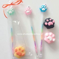 Δωράκι πάρτυ κέρασμα στυλό που αλλα΄ζει χρώμα+ γόμα ξύστρα πατούσα