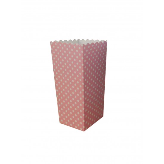 Κουτί χάρτινο για ποπ κορν- Ροζ πουά 8,5Χ8,5Χ15,5 12 τεμαχίων 