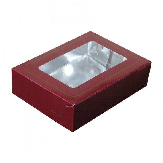 Κουτί μνημοσύνου χάρτινο με παράθυρο σε μπορντό χρώμα 17x12x4.5 cm
