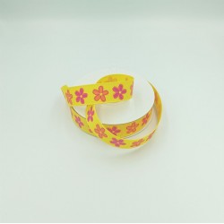 Κορδέλα κίτρινη λουλουδάκια grosgrain 1.6cmx10m