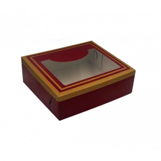 Κουτί μνημοσύνου χάρτινο με παράθυρο μπορντό 15x13x4 cm