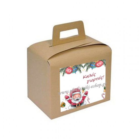 Κουτί χάρτινο lunch box κραφτ 18x12x17εκ. με χερουλι+αυτοκολλητο Χριστουγέννων