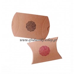 Χαρτινο κουτί kraft  μπομπονιέρας μαξιλάρι 12x9cm - σχέδιο λουλούδι 12τμχ