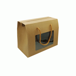 Κουτί χάρτινο κραφτ με παράθυρο και κορδόνια 20x11x16cm 