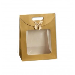 Κουτί χάρτινο χρυσό με παράθυρο και φιογκάκι 19x9x24cm
