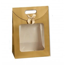 Κουτί χάρτινο χρυσό με παράθυρο και φιογκάκι 22x12x29cm