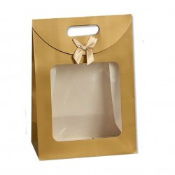 Κουτί χάρτινο χρυσό με παράθυρο και φιογκάκι 22x12x29cm