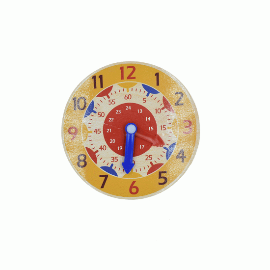 Δωράκι ξύλινο εκπαιδευτικό ρολόι 14cm (τυχαία επιλογή χρώματος)