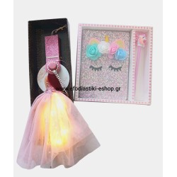 Σετ δώρου λαμπάδα φωτιζόμενη +σημειωματάριο με στυλό μονόκερος