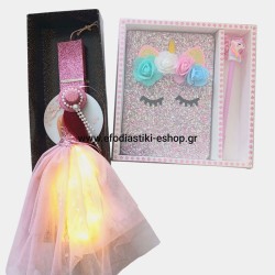 Σετ δώρου λαμπάδα φωτιζόμενη +σημειωματάριο με στυλό μονόκερος