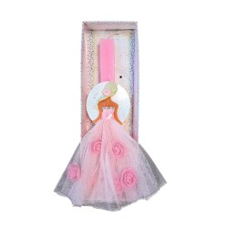 Πασχαλινή λαμπάδα με σχέδιο κορίτσι-φόρεμα λευκό με μπουμπούκια