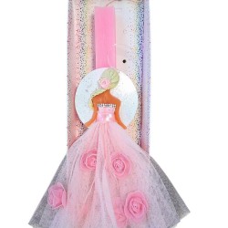 Πασχαλινή λαμπάδα με σχέδιο κορίτσι-φόρεμα λευκό με μπουμπούκια