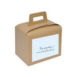 Κουτί χάρτινο lunch box κραφτ 18x12x17εκ. με χερουλι+αυτοκολλητο γαλάζιο πουα