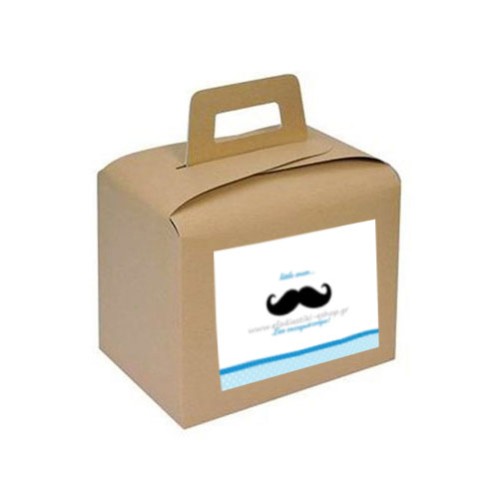 Κουτί χάρτινο lunch box κραφτ 18x12x17εκ. με χερουλι+αυτοκολλητο μουστα΄κι Κουτί χάρτινο lunch box κραφτ 18x12x17εκ. με χερουλι+αυτοκολλητο μουστα΄κι