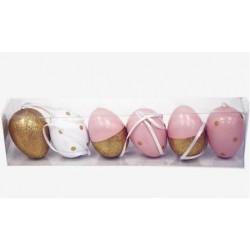 Πασχαλινά αυγά ροζ-χρυσά 6cm-  6τμχ