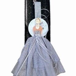 Πασχαλινή λαμπάδα με σχέδιο κορίτσι-φόρεμα ασημί