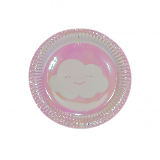 Πιάτο party 17,8 cm - συννεφάκι ροζ ουράνιο τόξο  8τμχ