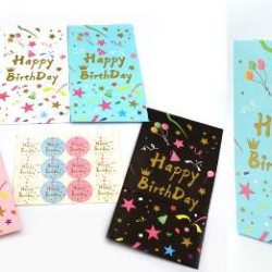 Σακουλάκι χάρτινο happy birthday +αυτοκόλλητα-12τμχ