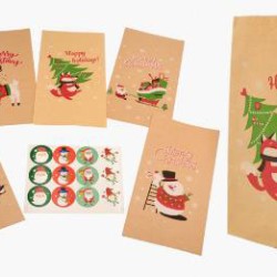 Σακουλάκι χάρτινο καφέ χριστουγεννιάτικο +αυτοκόλλητα-12τμχ