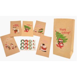 Σακουλάκι χάρτινο καφέ χριστουγεννιάτικο +αυτοκόλλητα-12τμχ για δώρα και γλυκά