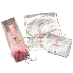 Σετ δώρου λαμπάδα μπαλαρίνα+ σετ σακίδιο και κασετίνα
