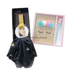 Σετ δώρου λαμπάδα κορίτσι φόρεμα μαύρο+ σημειωματάριο με στυλό μονόκερος
