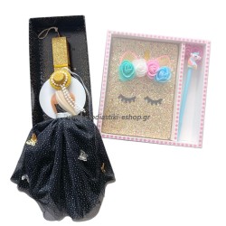 Σετ δώρου λαμπάδα κορίτσι φόρεμα μαύρο+ σημειωματάριο με στυλό μονόκερος