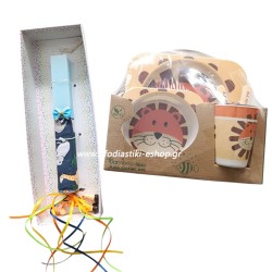 Σετ δώρου λαμπάδα καμηλοπάρδαλη+ σετ φαγητού bamboo