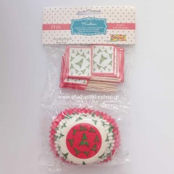 Θήκες χριστουγεννιάτικες για κεκάκια cupcakes και οδοντογλυφίδες 24τμχ