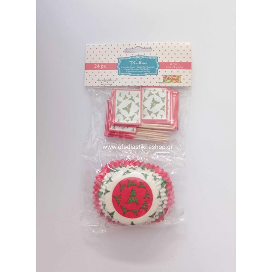 Θήκες χριστουγεννιάτικες για κεκάκια cupcakes και οδοντογλυφίδες 24τμχ Θήκες χριστουγεννιάτικες για κεκάκια cupcakes και οδοντογλυφίδες 24τμχ