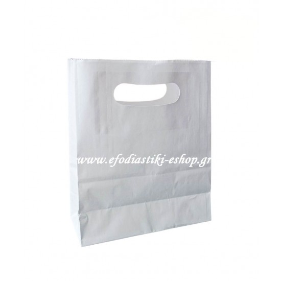 Τσάντα - σακούλα χάρτινη άσπρη 18x8x22 εκ. χούφτα