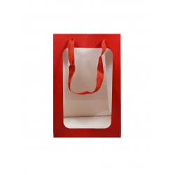 Τσάντα - σακούλα χάρτινη κόκκινη παράθυρο 25x18x35 εκ.- κορδόνι