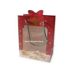 Τσάντα χάρτινη χριστουγεννιάτικη παράθυρο 14x8x18 εκ.- πράσινο κορδόνι