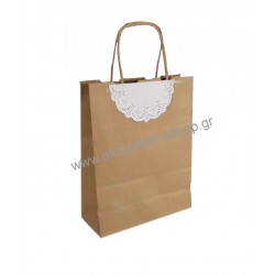 Τσάντα - σακούλα χάρτινη kraft - κραφτ 18x8x23 εκ.- στριφτή λαβή με μιση δαντέλα