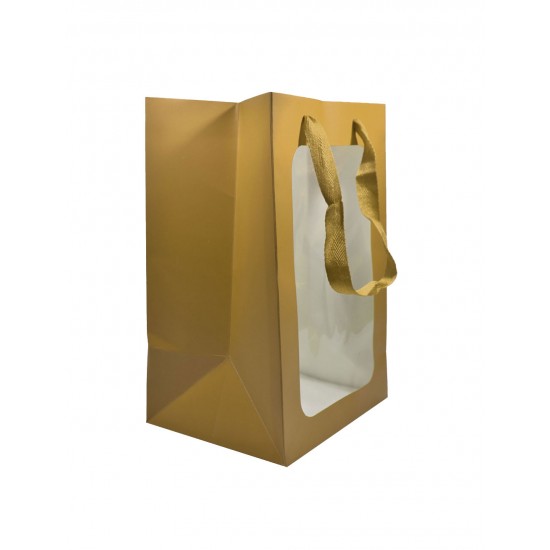 Τσάντα - σακούλα χάρτινη kraft - κραφτ παράθυρο 25x18x35 εκ.- κορδόνι