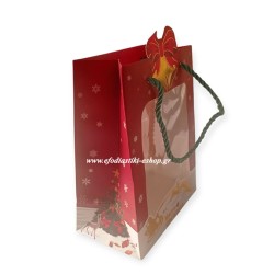 Τσάντα χάρτινη χριστουγεννιάτικη παράθυρο 14x8x18 εκ.- πράσινο κορδόνι